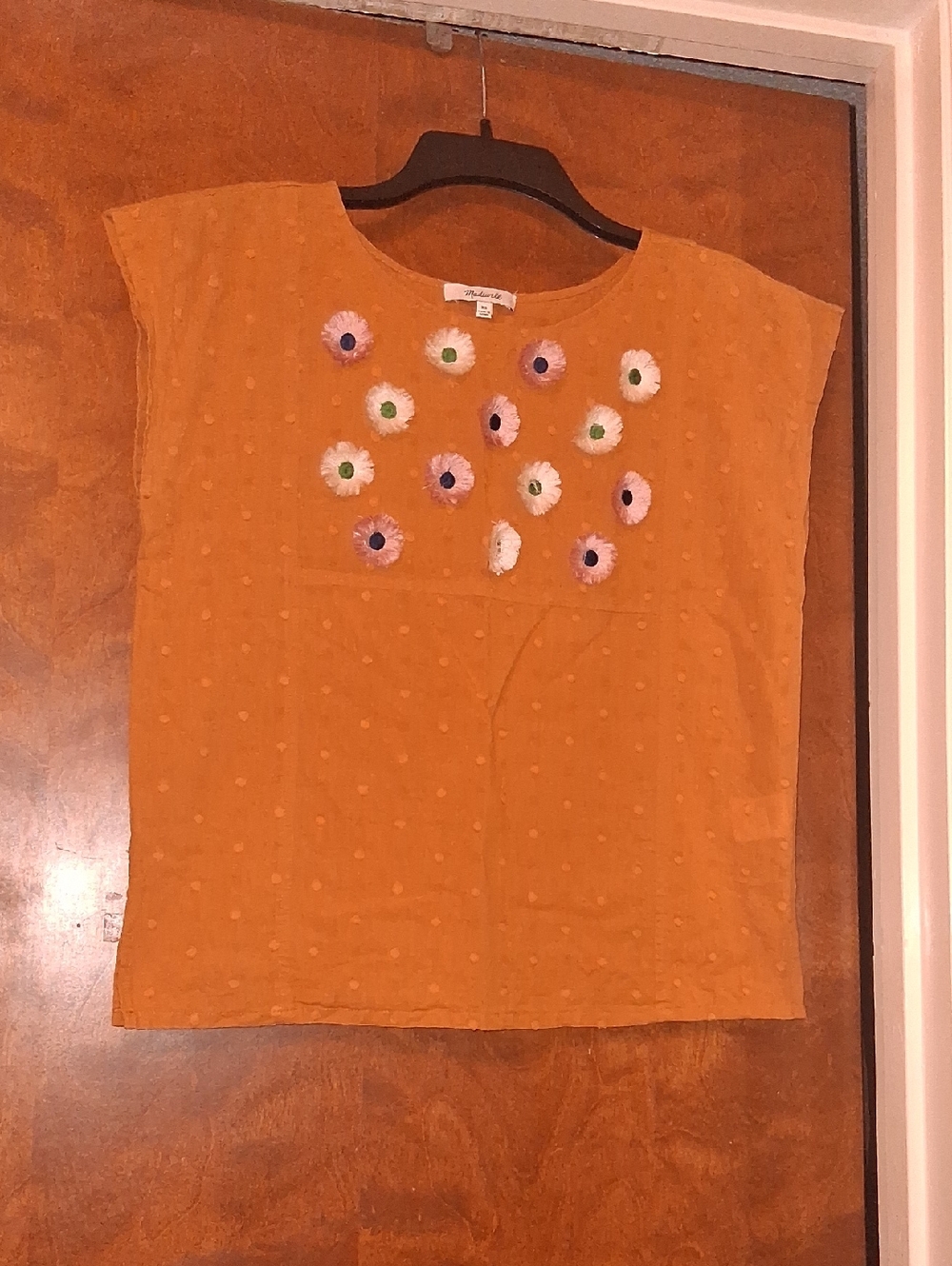 Madewell Burnt Orange Floral Embroidered Dot Top